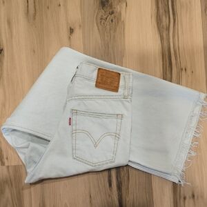 Levis Light Blue Wideleg Ribcage Jeans with Frayed Hem